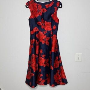 Mooerkerr cocktail sleeveless Red Floral Dress size large with side pockets